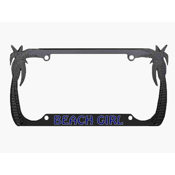 Beach Girl Palm Tree Design Metal License Plate Frame/Car Accessories Car Tag Holder Cover (Black/D.Blue)