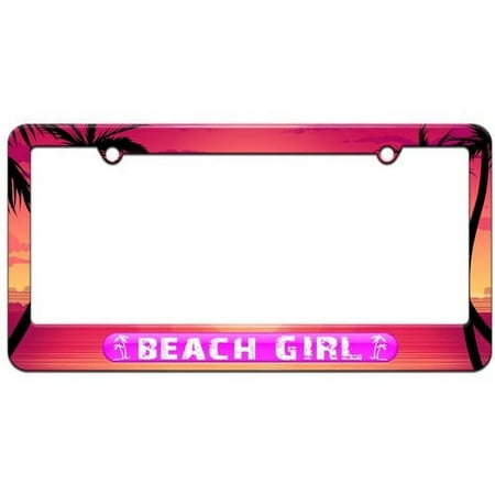 Beach Girl Pink, Island Palm Trees License Plate Tag Frame, Multiple Colors