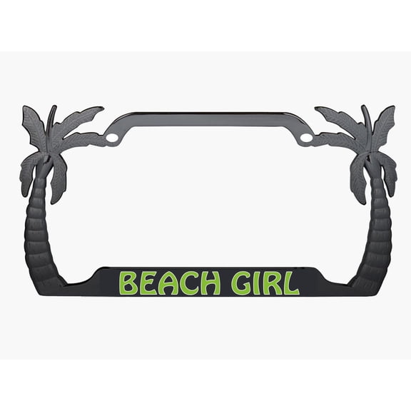 Beach Girl Style Palm Tree Heavy Duty Metal License Plate Frame Auto License Plate Frame/Car Accessories (Black/Lime Green)