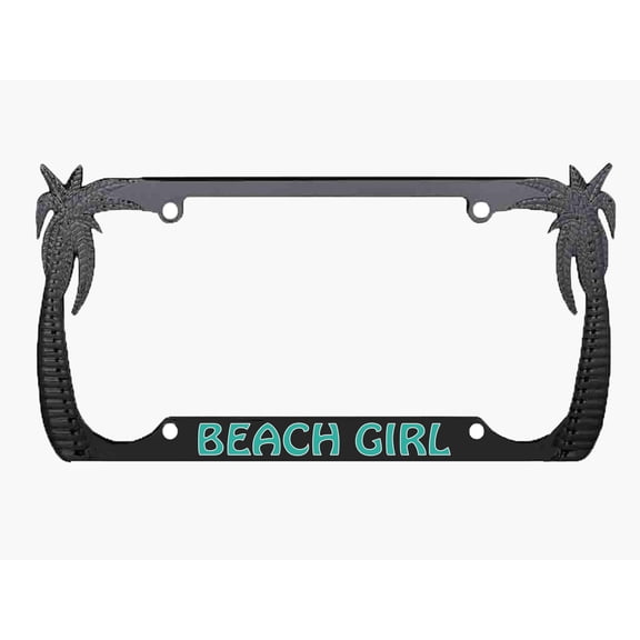 Beach Girl Style Palm Tree Heavy Duty Metal License Plate Frame Auto License Plate Frame/Car Accessories (Black/Turquoise)