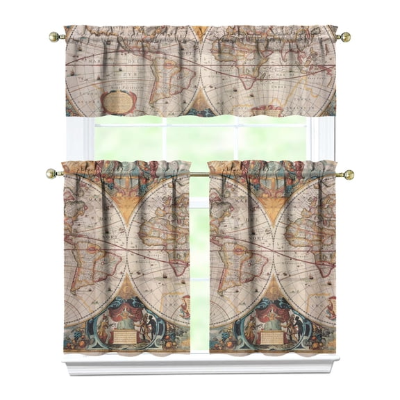 Beach Girl Travel Vibes Kitchen Curtains Tier and Valance Set, Vacation Adventure Holiday Trip Inspired Fashion Window Drapes, Rod Pocket Curtains for Paris Themed Kitchen Decor