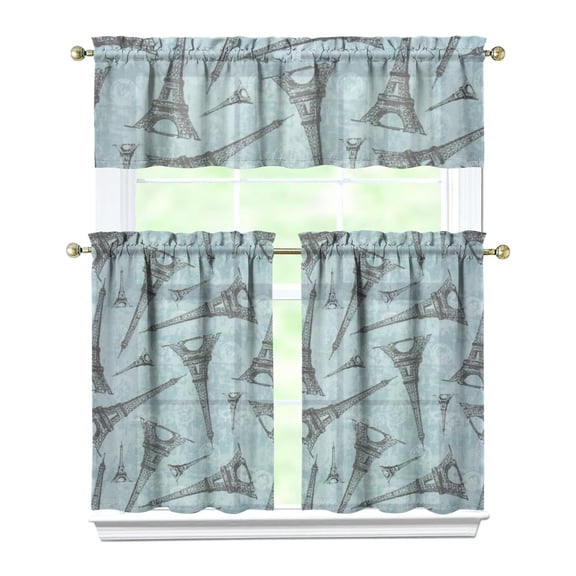 Beach Girl Travel Vibes Kitchen Curtains Tier and Valance Set, Vacation Adventure Holiday Trip Inspired Fashion Window Drapes, Rod Pocket Curtains for Paris Themed Kitchen Decor
