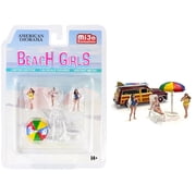 Beach Girls 5 piece Diecast Set 3 Figurines 1 Beach Chaise and 1 Beach Umbrella for 1 64 Scale Models by American Diorama