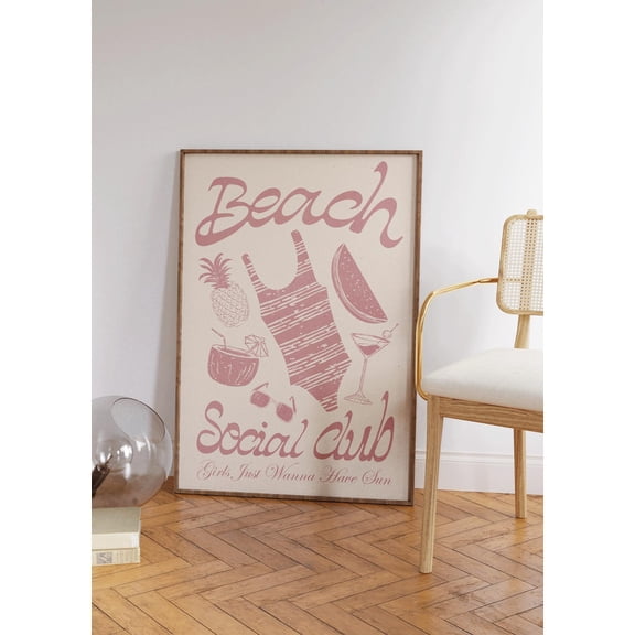 Beach Girls Just Wanna Have Sun Coastal Seascape Beach Illustration Wall Decor Unframed Paper Print