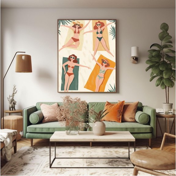 Beach Girls Summer Coastal Scene Poster Unframed Paper Print