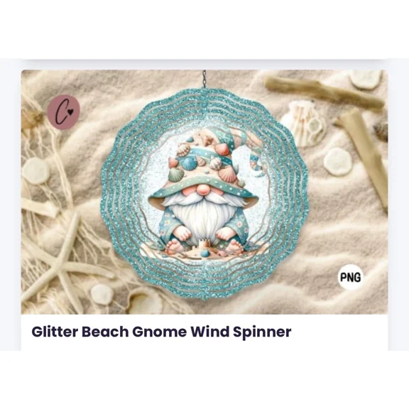 Beach Gnome with glitter effect wind spinner