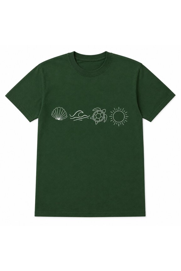 Beach Graphic T-Shirt | Seashell Wave Sea Turtle Sun Print | Unisex Summer Tee | S–4XL