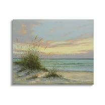 Beach Grass Vivid Sunset Coastal Painting Gallery Wrapped Canvas Print Wall Art