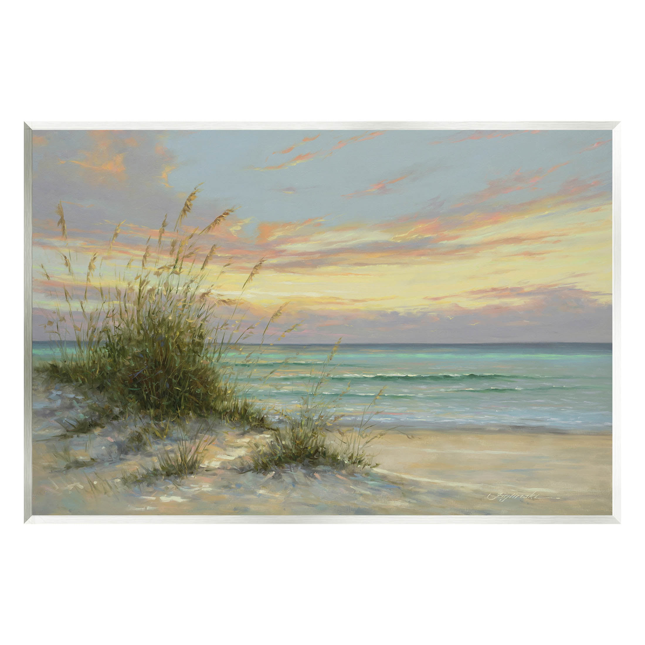 Beach Grass Vivid Sunset Coastal Painting Unframed Art Print Wall Art 