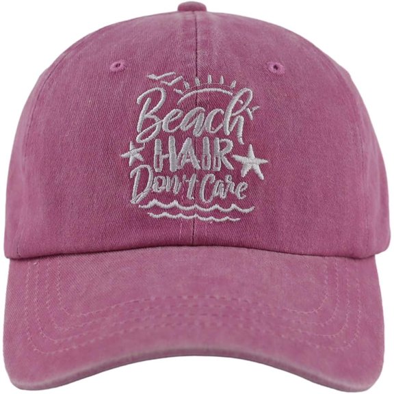 Beach Hair Don’t Care Hat, Washed Cotton Adjustable Embroidered Baseball Cap