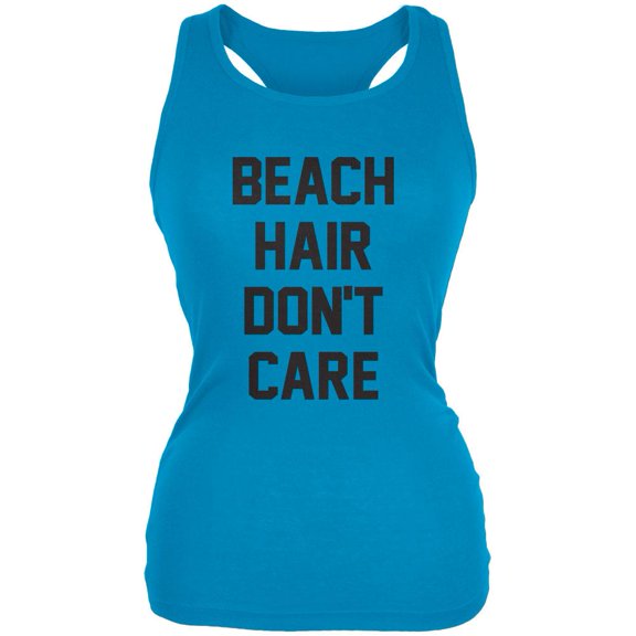 Beach Hair Don't Care Pale Blue Juniors Soft Tank Top - Large