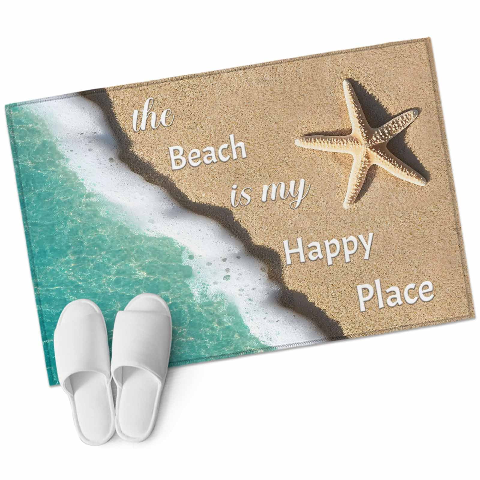 The Beach Is My Happy Place Area Rug 2x3ft Blue Ocean Wave Starfish Non ...