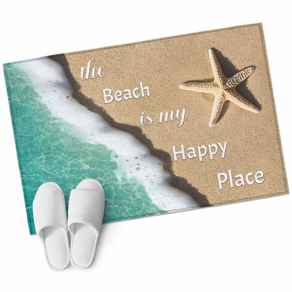 The Beach Is My Happy Place Area&nbsp;Rug 2x3ft Blue Ocean Wave Starfish Non-Slip&nbsp;Washable Square&nbsp;Rugs Soft Felt Indoor Floor Mat for Bedroom Kitchen Living Room Bathroom