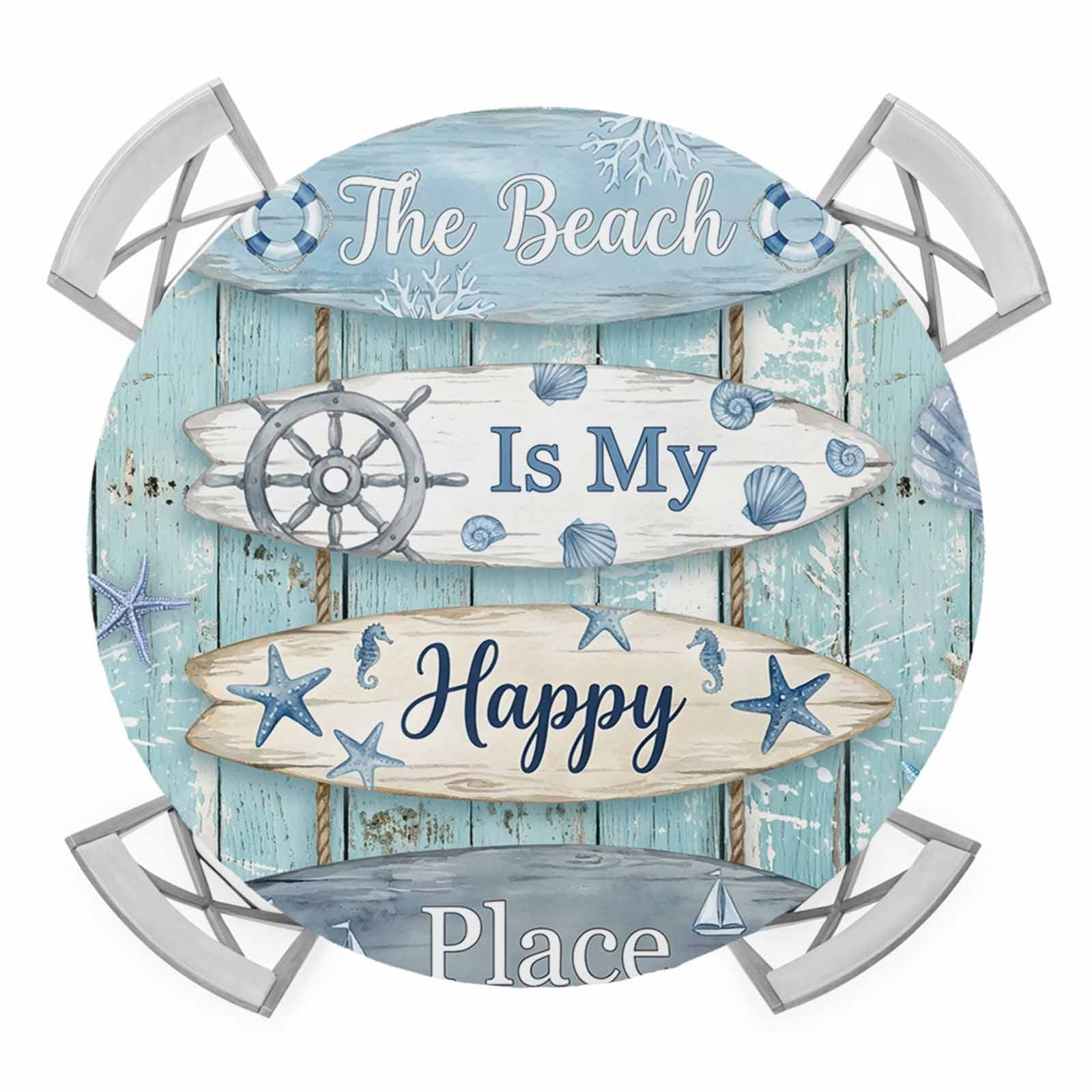 The Beach Is My Happy Place Round Table Cover, Summer Ocean Blue ...