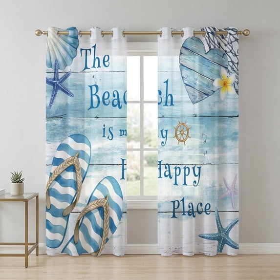 The Beach Is My Happy Place Sheer Curtains 72 Inch Long 2 Panels ...