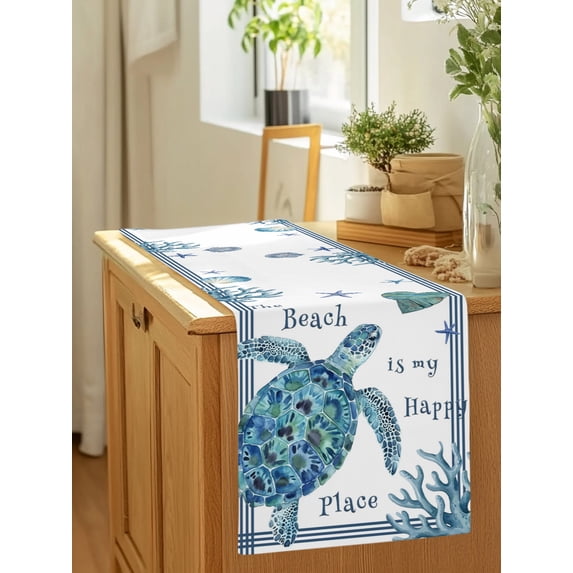 The Beach Is My Happy Place Words Table Runner 13x70in Non-Slip Cotton ...