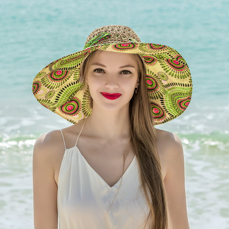 Beach Hat Sun Hat for Women, Summer Sun Hat UPF50 Women Bohemian Foldable  Wide Brim Hat 