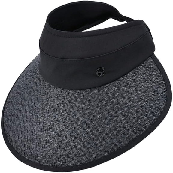 Beach Hat, Visor Hats for Women, Straw Summer Durabile Breathable Sunhat with an Innovatively Designed Adjustable Elastic Buckle to Adjust the Head Circumference 22"-24", Black