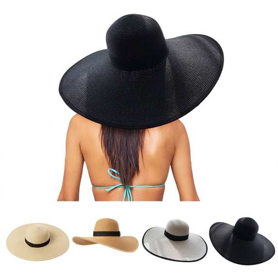 Beach Hat Womens Wide Brim Straw Hat Big Floppy Foldable Roll up Cap Beach Sun Hat Khaki by Baberdicy