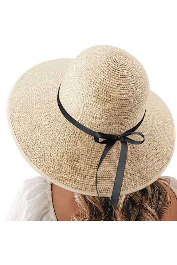 Beach Hats For Women Big Straw Wide Brim Summer Hat Floppy Foldable Roll Up Cap Sun Hat