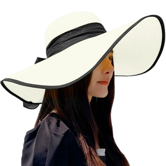 Beach Hats For Women Wide Brim Straw Sun Hat Floppy Foldable Summer Cap Outdoor Travel
