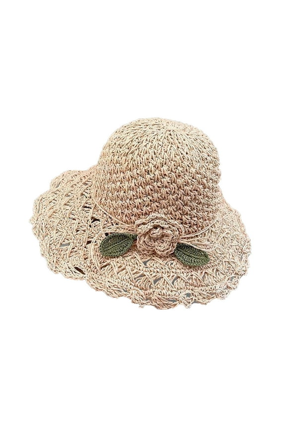 Beach Hats for Women, Audhol Elegant Crochet Hat with Ruffle Detail Womens Hats for Summer Beach Wide Brim Sun Hat Foldable Summer Womens Travel Straw Fedora Hat Sun Hats for Women Pink One Size