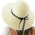 thumbnail image 1 of Hauaitttt Beach Hats for Women Big Straw Wide Brim Summer Hat Floppy Foldable Roll up Cap Sun Hat Womens Beach Fedora Hat Pong Hats Flop Hats Zookeeper Hat Women Headhunter Hat Hats for Natural Hair, 1 of 3