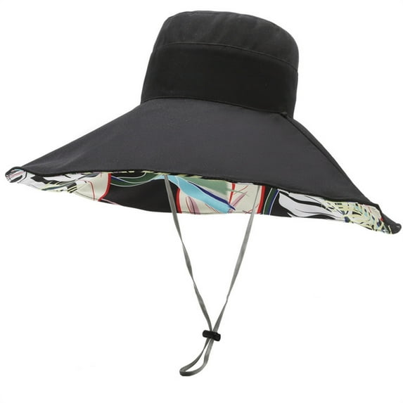 Beach Hats for Women Packable , Packable Sun Hat , Boho Hat Super Wide Brim Reversible Sun Hat for Women Packable Foldable Beach Bucket Cap with Chin Strap
