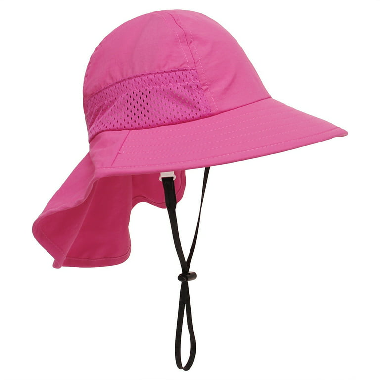 Ffiy Camptrace Sun Hats For Kids Wide Brim Boys Sun Hat With Neck Flap Upf 50+ Sun Protection For Boys Girls Pink 