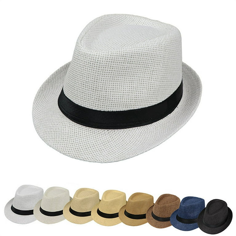 Beach Hats for Men,Panama Hats Wide Brim Straw Hat Travel Sun Hats for Men  UV Protection-White