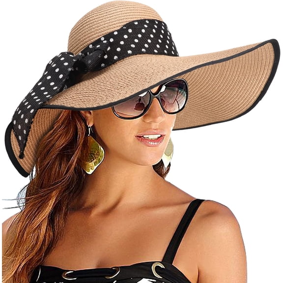 Beach Hats for Women Big Straw Wide Brim Summer Hat Floppy Foldable Roll up Cap Sun Hat UPF 50+