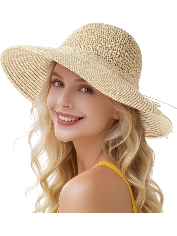 Beach Hats for Women - Straw Hat, Sun Hats for Women UPF 50+ UV Protection, Beach Hat Packable Foldable
