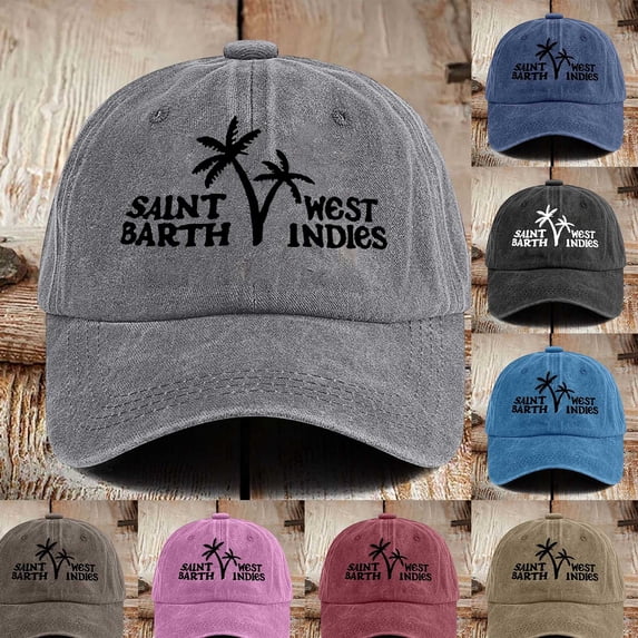 Beach Hats for Women Unisex Saint Barths Letter Print Washed Baseball Cap Casual Black One Size