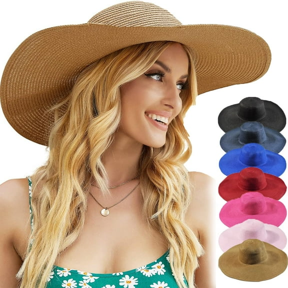 Beach Hats for Women, Wide Brim Sun Straw Hat for Women UPF 50  UV Sun Protection Sun Hat Foldable Roll up Cap