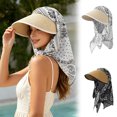 thumbnail image 1 of Beach Hats for Women Women Wide Brim Hollow Top Scarf Sun Hat with Neck Beach Black One Size, 1 of 8