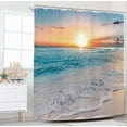 thumbnail image 1 of Beach Hawaiian Sea Sunset Shower Curtain for Bathroom Decor 72Wx72H Ocean Wave Sunrise Tropical Coastal Seaside Summer Scenery Art Printed Fabric Polyester Waterproof 12 Pack Plastic Hooks, 1 of 6