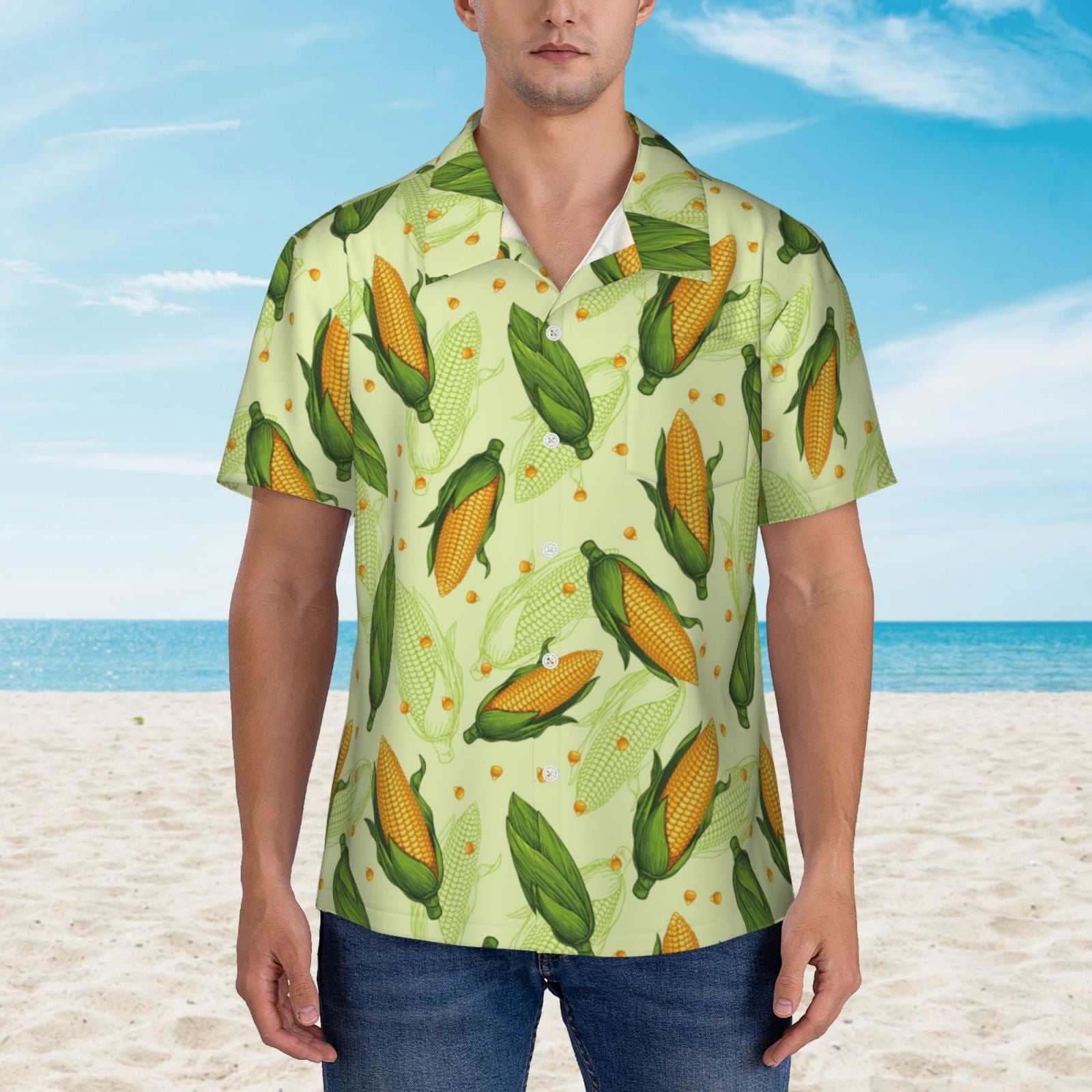 Lzzidou Men's Hawaiian Shirt - Short Sleeve Button Down Beach Shirt, Green Banana Leaf, Medium - View #4