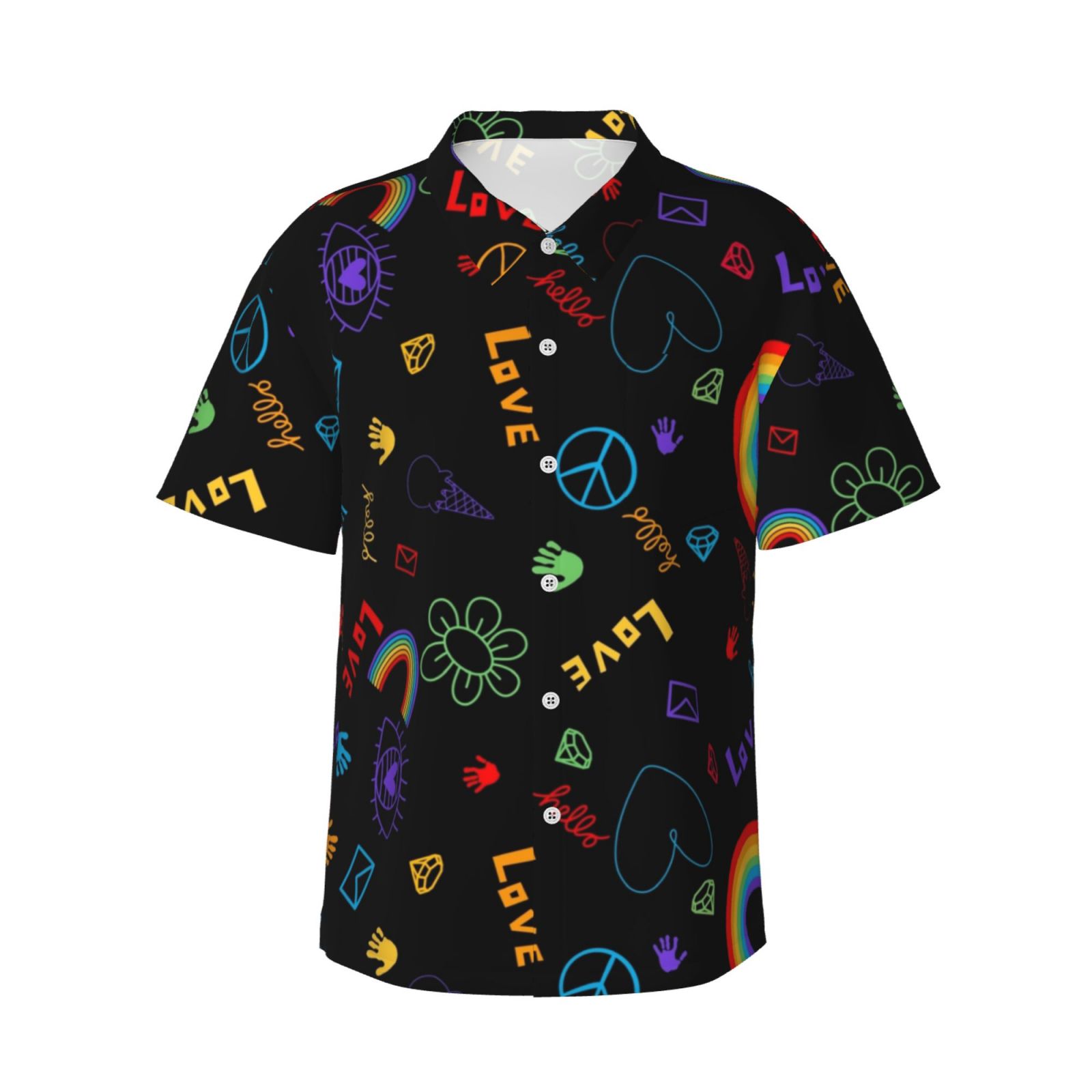 Men's Pride Button-Up Shirt – Rainbow LGBT Short Sleeve Cotton Blend Shirt For Pride Month & Support
