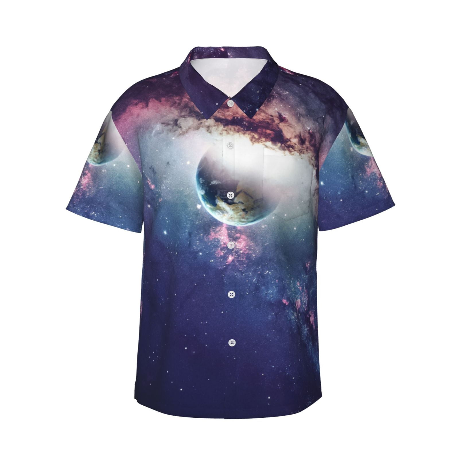 Red Cosmic Galaxy Space Men's Short Sleeve Shirt