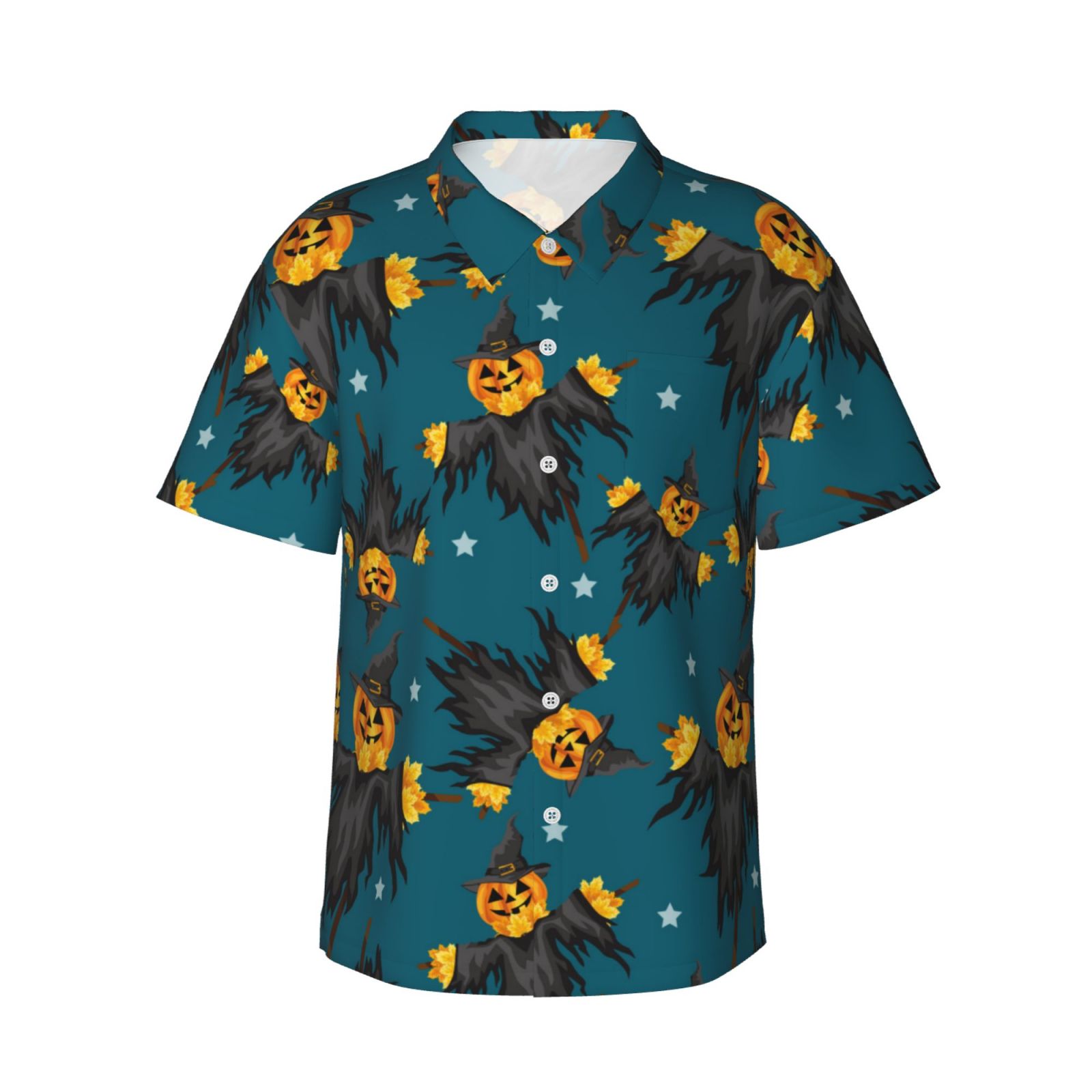SSLR Men's Halloween Skeleton Pumpkin Button-Up Shirt - Short Sleeve, Lightweight, Black, Size Medium - View #8