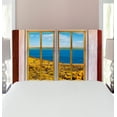 thumbnail image 1 of Beach Headboard, Tropical Beach Scenery from Hotel Room Vacation Journey Relaxation Holiday, Upholstered Decorative Metal Bed Headboard with Memory Foam, Twin Size, Cream Blue White, by Ambesonne, 1 of 4