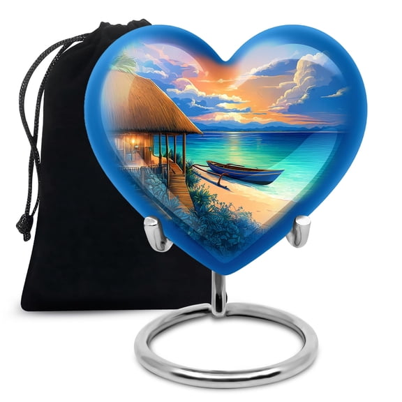 Beach Heart Urn, Elegant Cremation Urns for Human Ashes Adult Female & Male, Beautiful Memorial Burial Keepsake Box, Decorative Funeral Gift - 10Inch - Large Urn - 1Pcs