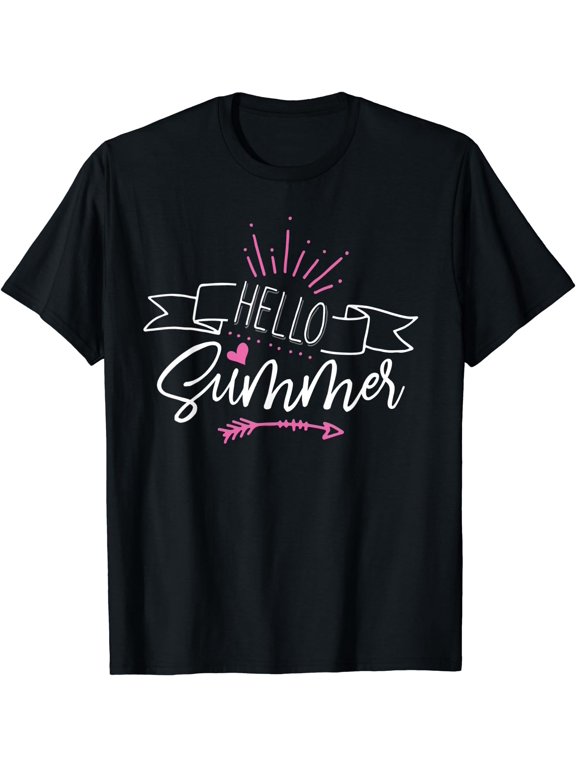 Beach Hello Summer Time Vacation Schools Out Cute T-Shirt Black Large