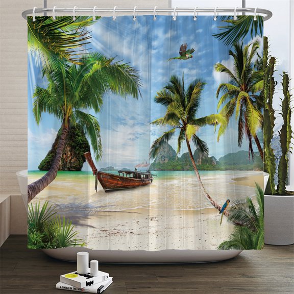 Beach High Quality Polyester Fabric Waterproof Shower Curtain 3D Washable Home r