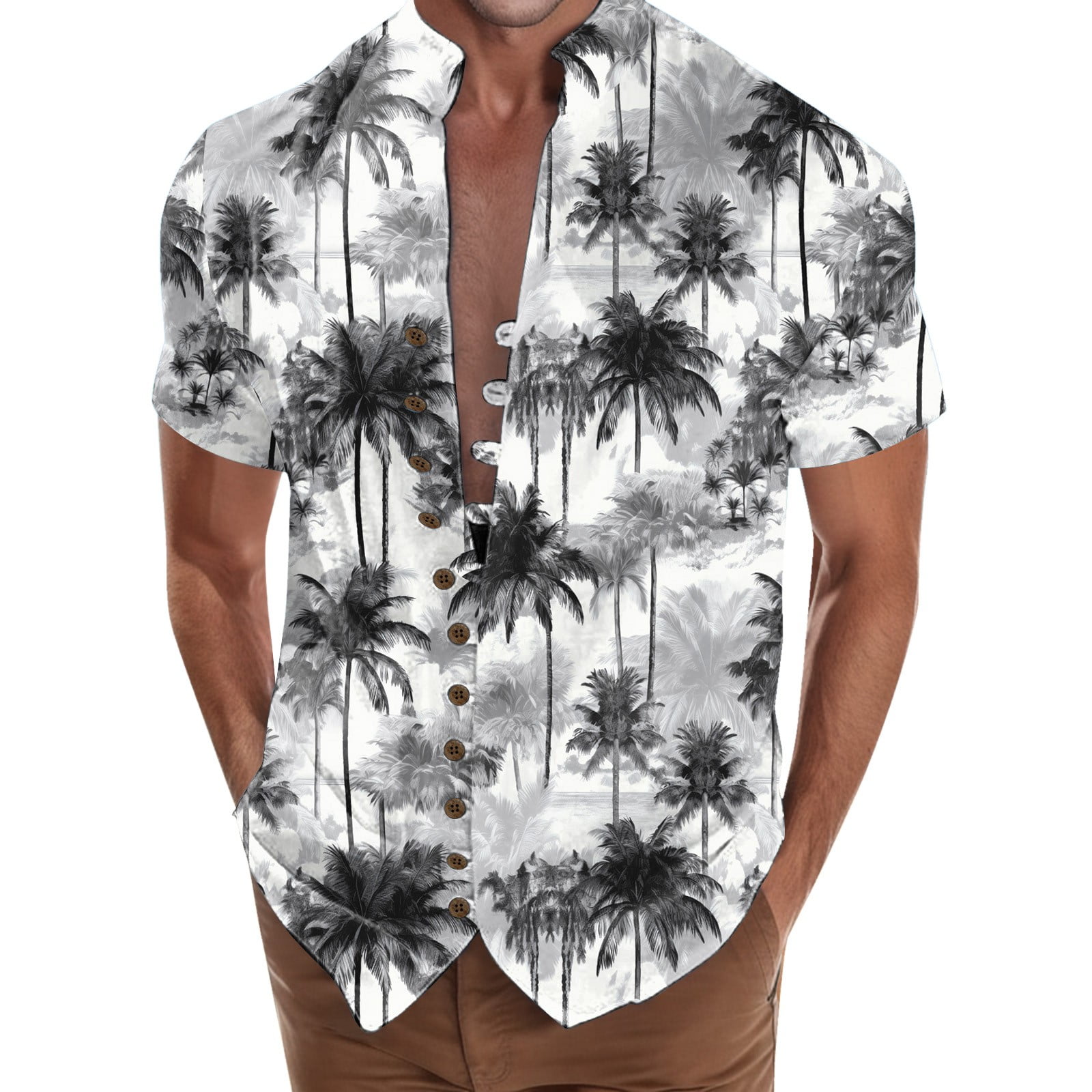 Beach Holiday Shirt Mens Button Stand Collar Shirt Fit Sleeve Mens ...
