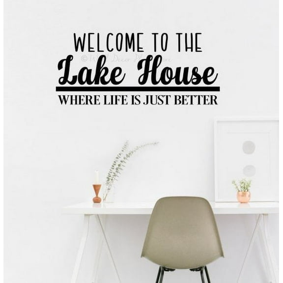 Beach Home Decor Welcome to Lake House Vinyl Decals Wall Sticker Quotes 23x10-Inch Black