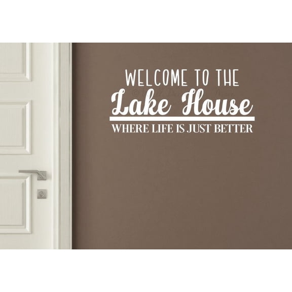 Beach Home Decor Welcome to Lake House Vinyl Decals Wall Sticker Quotes 23x10-Inch White