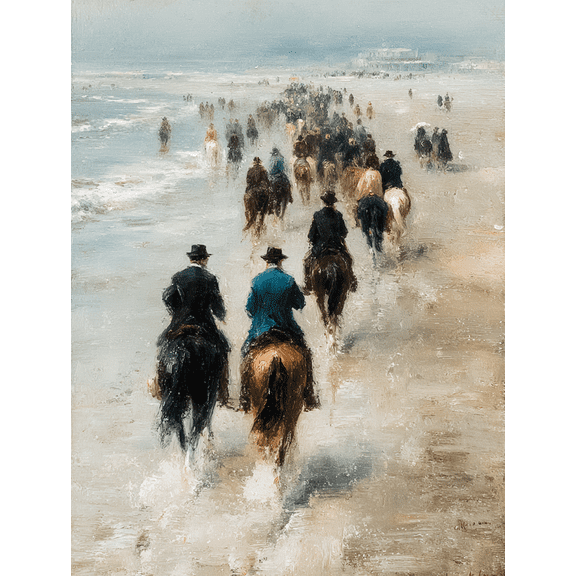 Beach Horse Rider Antique Canvas Print, Neutral Equestrian Art, Rustic Home Decor