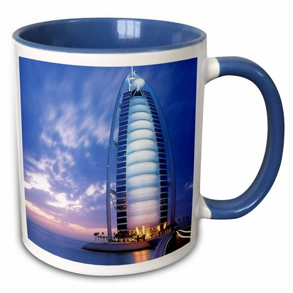 3drose, Beach Hotel in Dubai, 11oz Two-tone Blue Mug