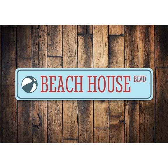 Beach House BLVD Sign Custom Beach House Sign Beach House Street Sign Home Decor Beach Decor Beach House Gift Beach House Metal Aluminum Sign - Size: 16 x 4 Inches